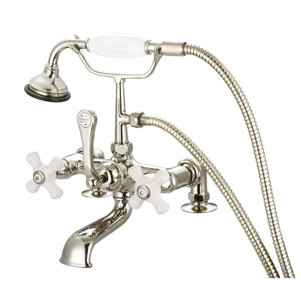 Water Creation F6-0007-05-PX Vintage Classic 7 in. Spread Deck Mount Tub Faucet - Polished Nickel&#44; Ivory