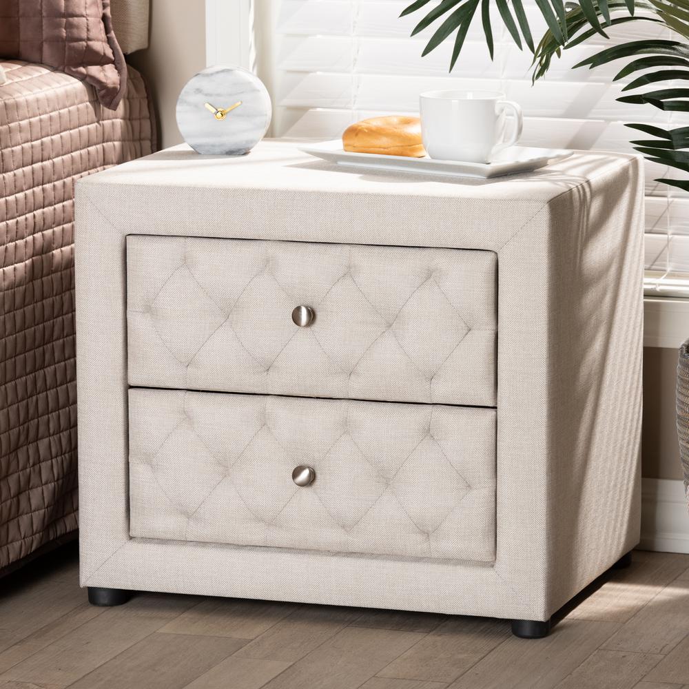 Baxton Studio Lepine 2 Drawer Light Beige Nightstand 155 9444 Hd The Home Depot