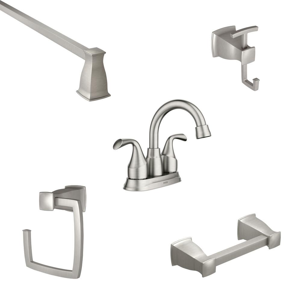 MOEN Adler 4 in. Centerset 2Handle Bath Faucet with 3Piece Hardware Set in Spot Resist Brushed