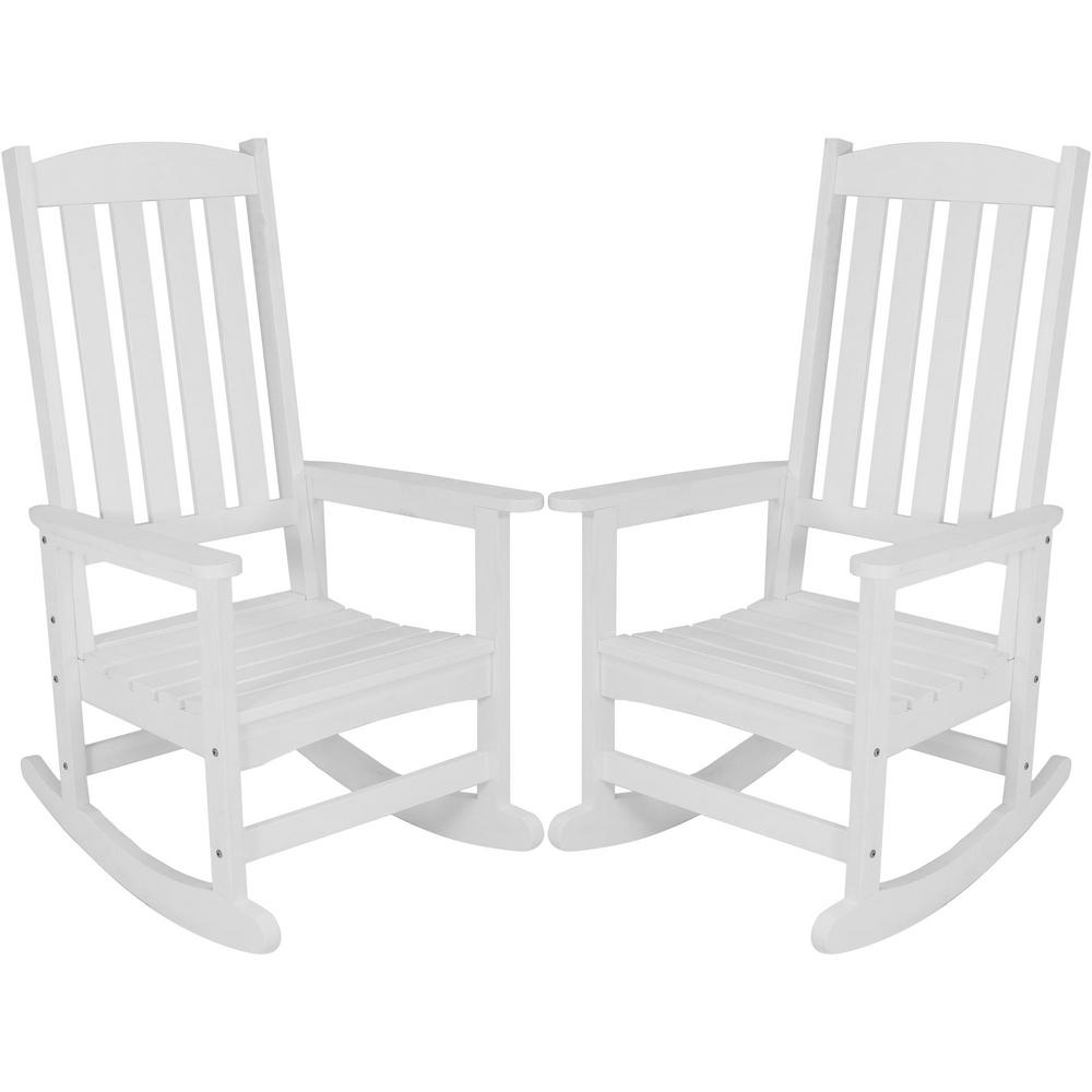 Sunnydaze Decor White All-Weather Traditional Plastic Patio Rocking Chairs (2-Set)-BF-370 - The 