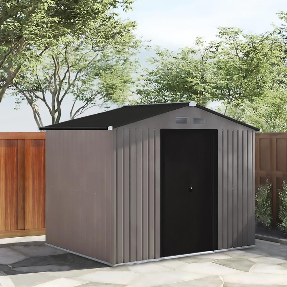 VEIKOUS Outdoor 6 ft. x 8 ft. 2Tone Gray and Black Galvanized Steel Metal Storage Shed with