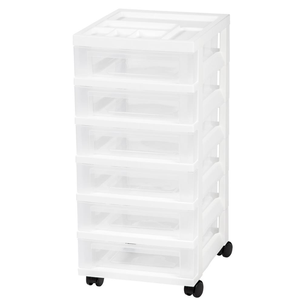 Iris 12 05 In X 26 44 White 6 Drawer Storage Cart With White 6 Drawer Storage Cart With Organizer