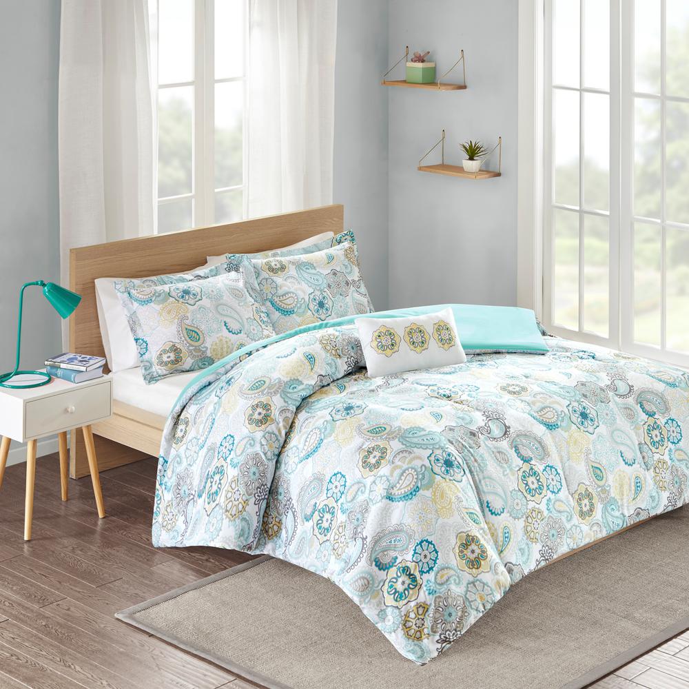 Mi Zone Asha 4 Piece Blue Full Queen Comforter Set Mz10 131 The