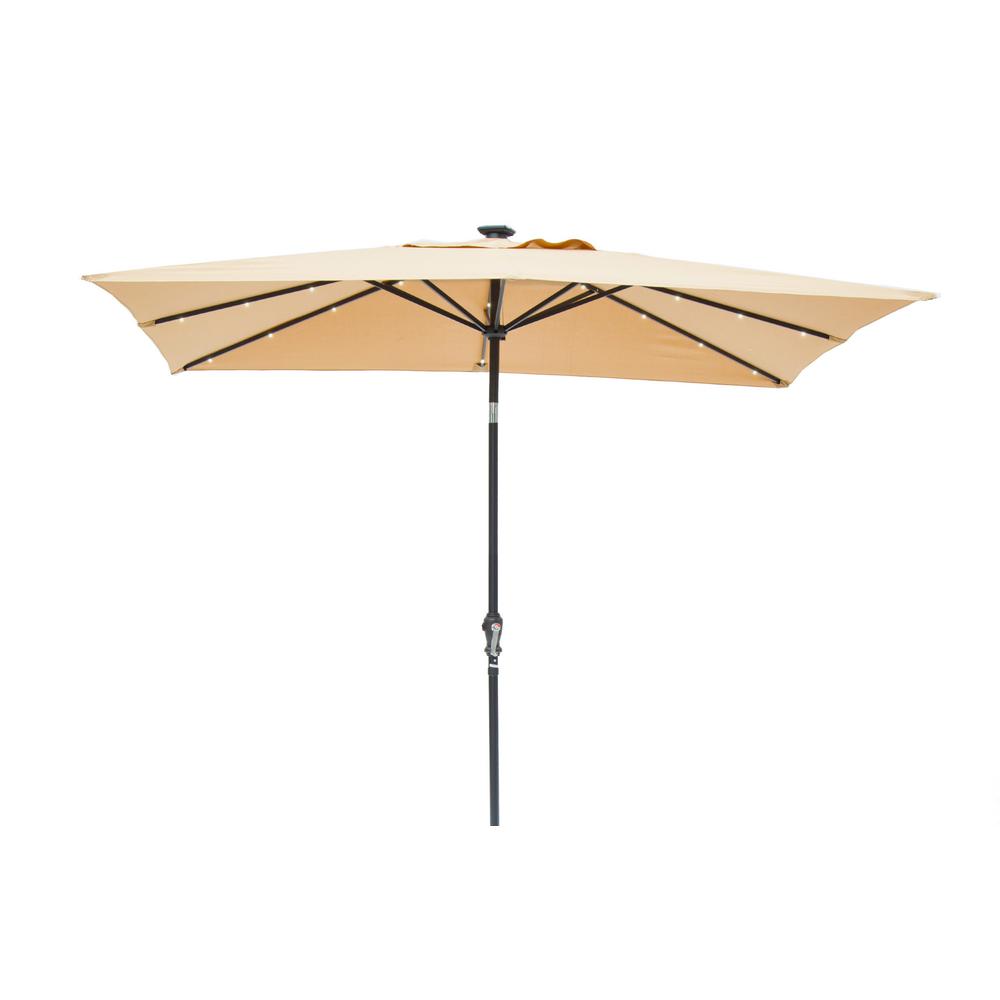 Sun Ray 9 Ft X 7 Ft Rectangular Solar Lighted Market Patio Umbrella In Taupe 841027 The Home Depot