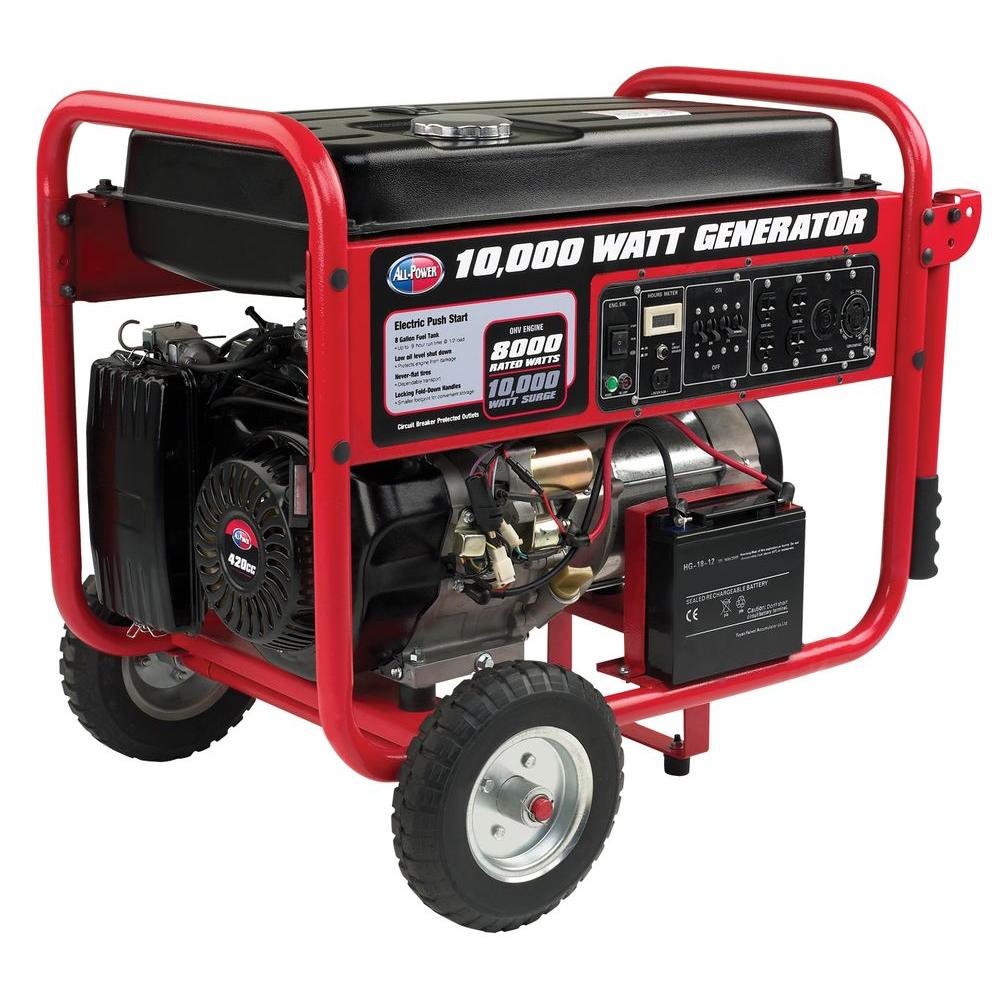 All Power 10,000Watt Gasoline Powered Portable Generator with Mobility