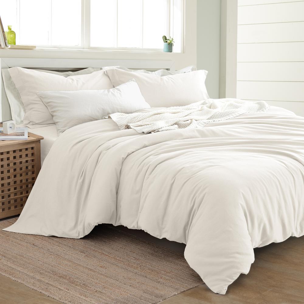 3 Piece Linen Cotton White Queen Duvet Set