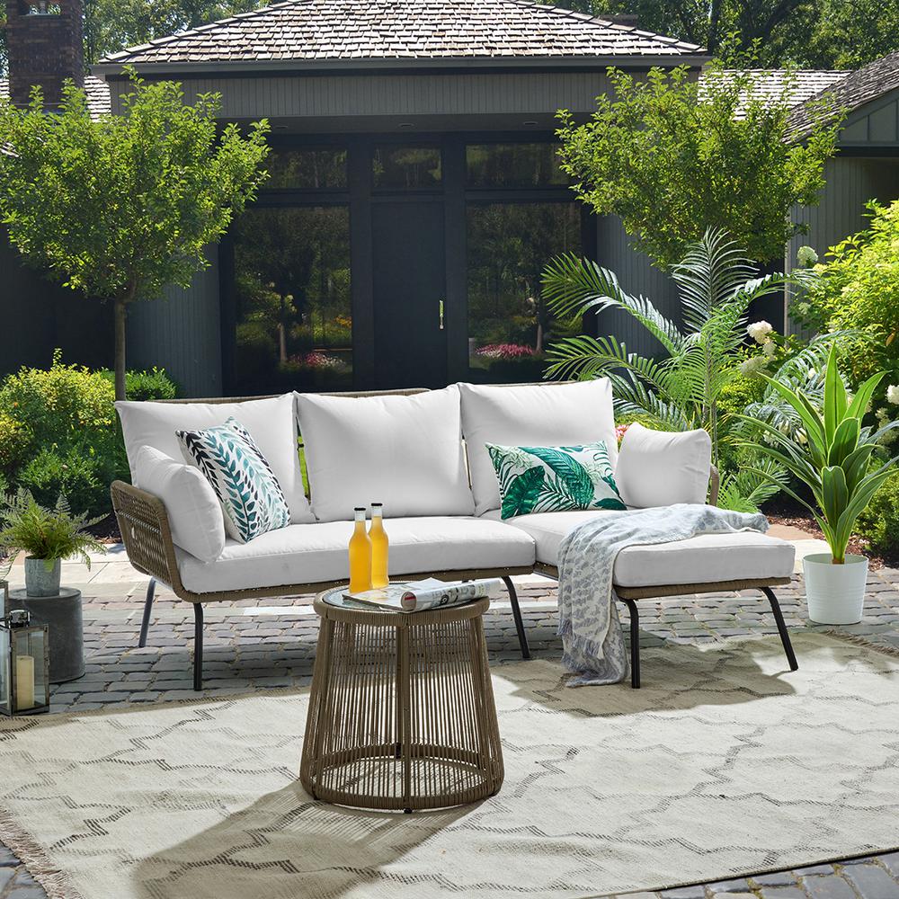 Barton 3 Piece L Shaped Rattan Outdoor Patio Sectional Furniture Set With White Cushioned Seat And Table As Low As 529 99 Upc 840166501238 Dexter Clearance