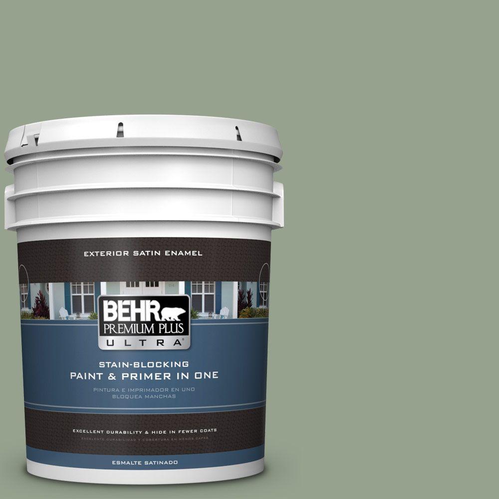 BEHR Premium Plus Ultra 5-gal. #N390-4 Bitter Sage Satin Enamel ...