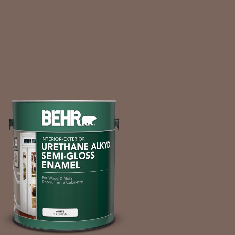 Behr 1 Gal Ae 5 Chocolate Brown Urethane Alkyd Semi Gloss Enamel Interior Exterior Paint