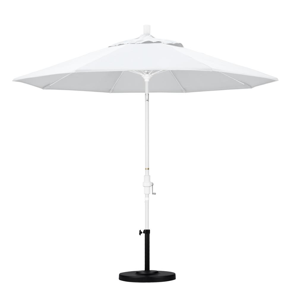 California Umbrella 9 Ft Matted White Aluminum Market Patio Umbrella With Fiberglass Ribs Collar Tilt Crank Lift In Natural Sunbrella Gscuf908170 5404 The Home Depot