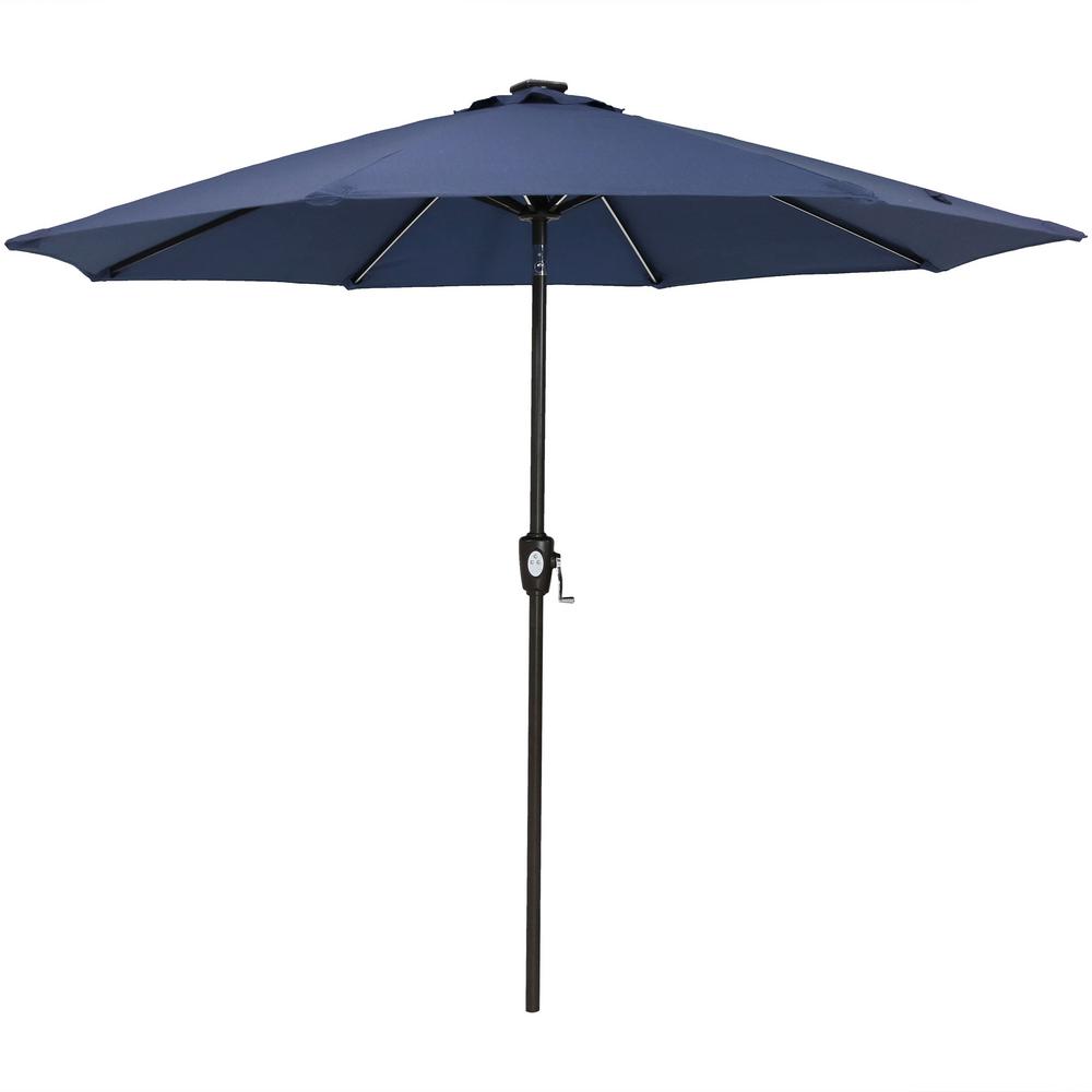 Sunnydaze Decor 9 Ft Aluminum Market Solar Tilt Patio Umbrella In Navy Blue Spun Poly Jlp 716 The Home Depot