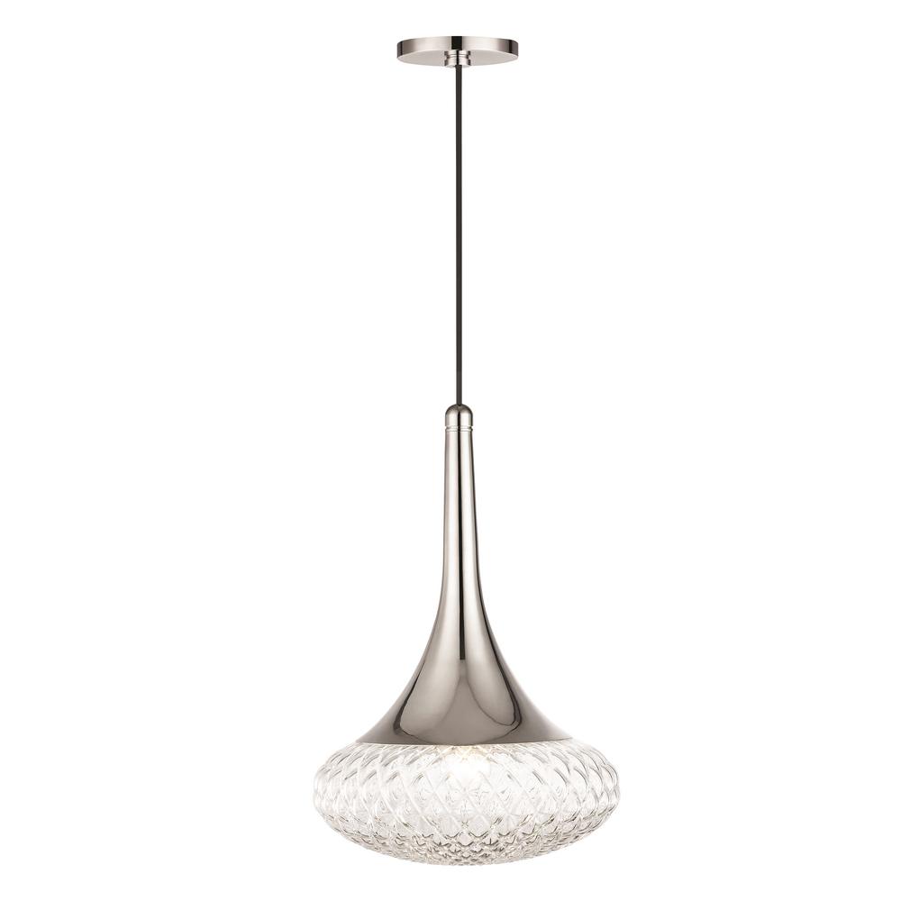 Photo 1 of Bella 1-Light Polished Nickel 17.5 in. H Pendant with Clear Glass