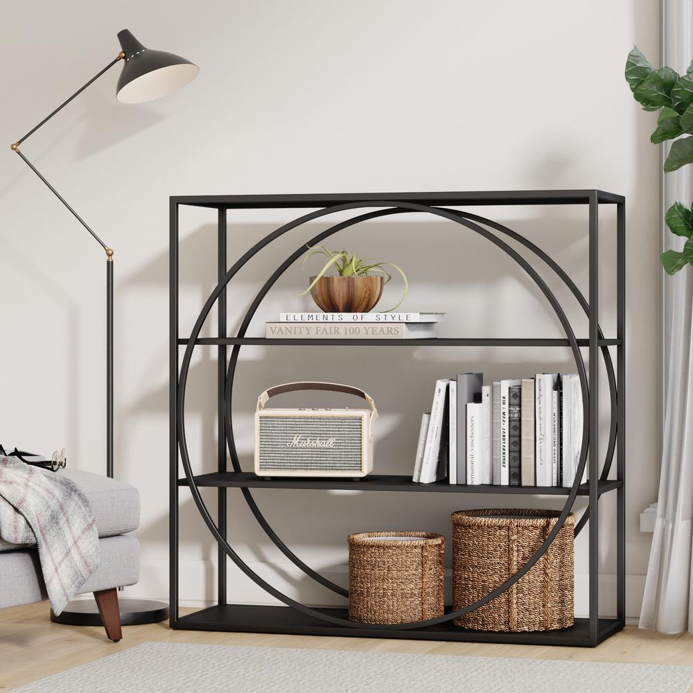 Nathan James Echo Black 4 Shelf Modern Geometric Metal Bookcase