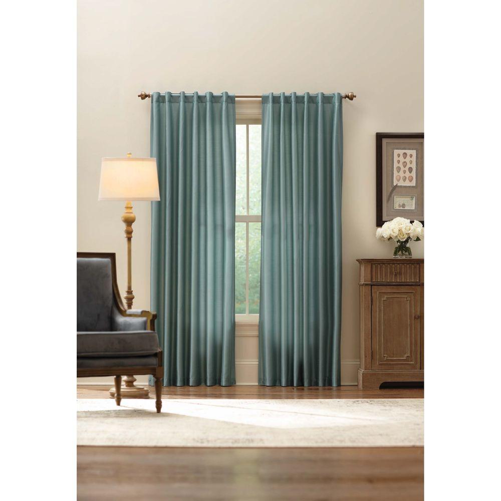 Home Decorators Collection Sheer Aqua Faux Silk Lined Back Tab Sheer Aqua Faux Silk Lined Back Tab Curtain 52 In W X 84 L