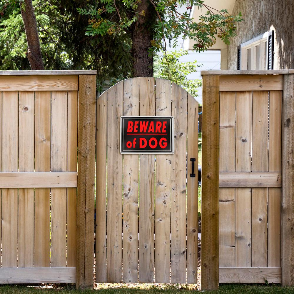 metal beware of dog sign