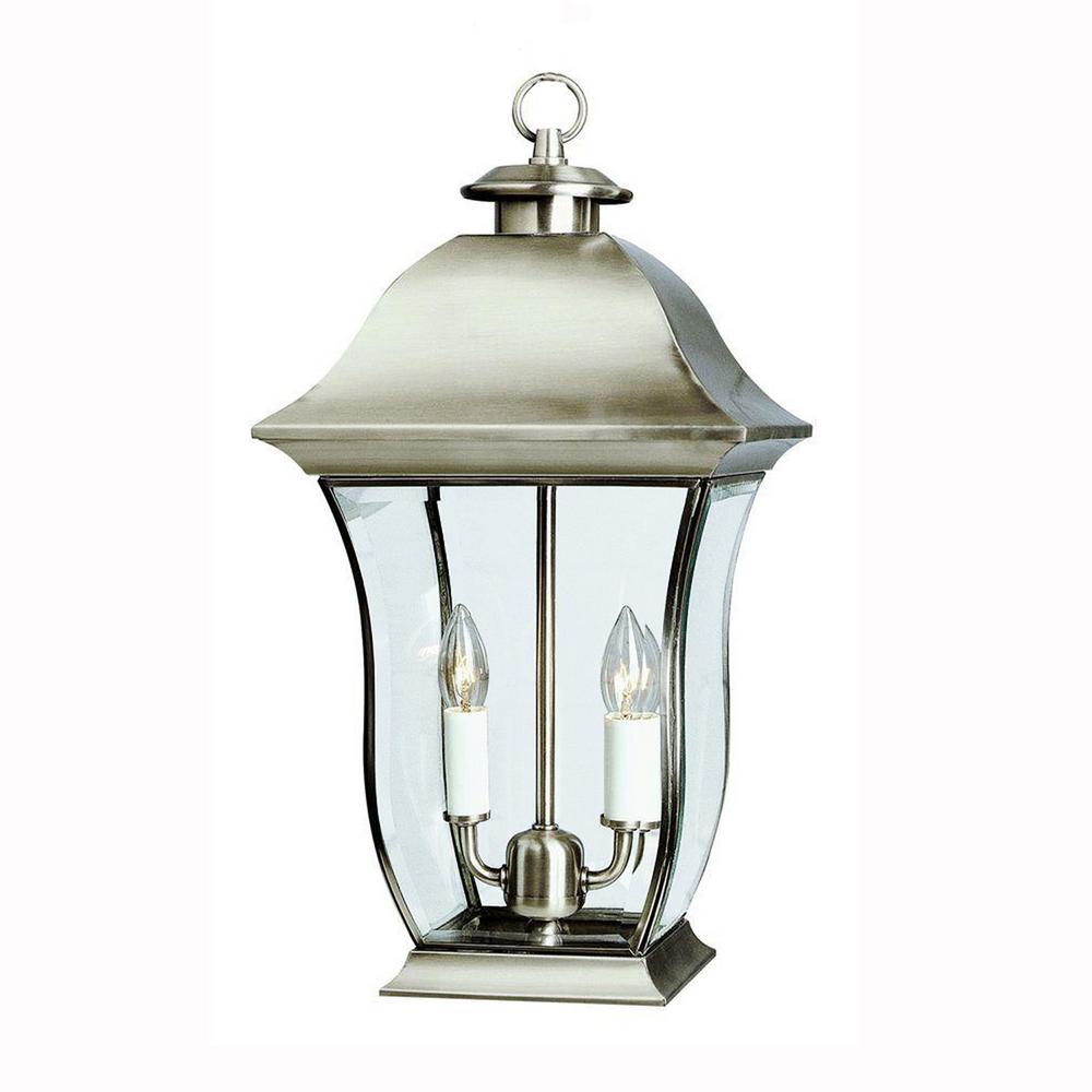 Bel Air Lighting Wall Flower 2 Light Outdoor Brushed Nickel Post Lantern With Clear Glass 4973 4248