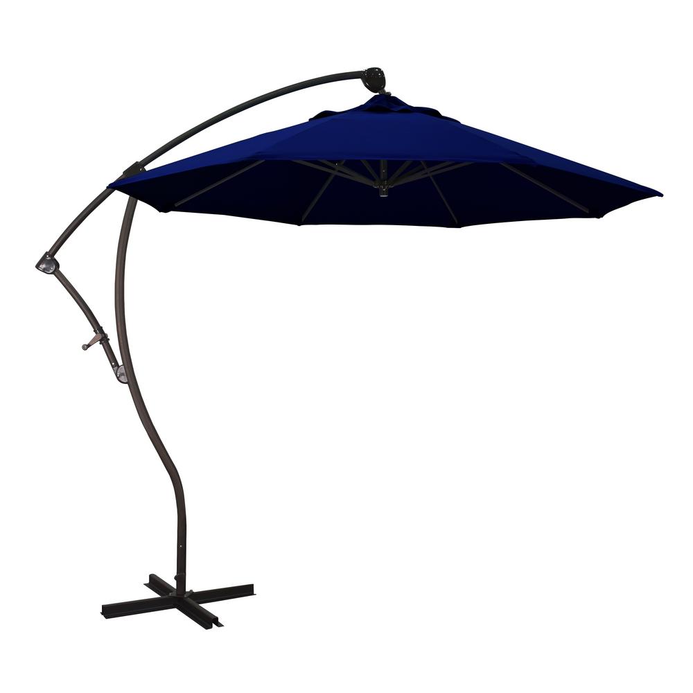 California Umbrella 9 Ft Bronze Aluminum Cantilever Patio Umbrella With Crank Open 360 Rotation In True Blue Sunbrella Ba908117 5499 The Home Depot