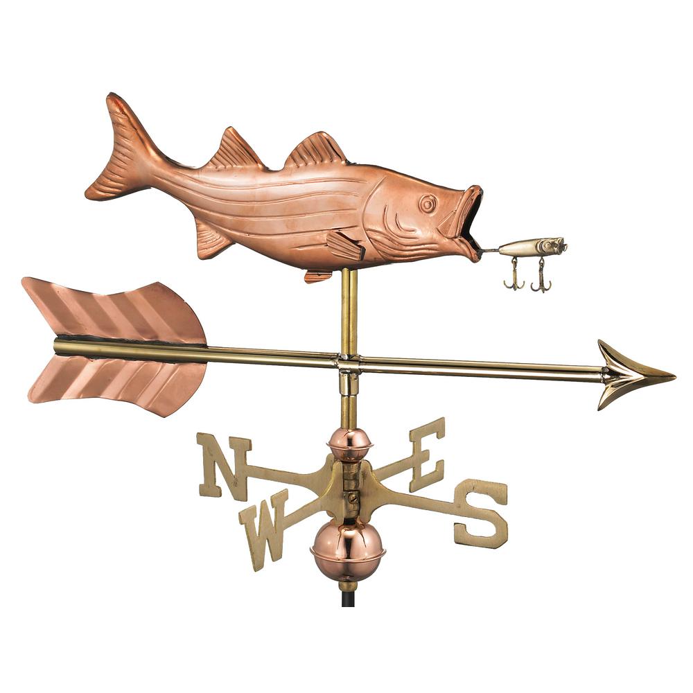Good Directions Bass with Lure and Arrow Garden WeathervanePure Copper