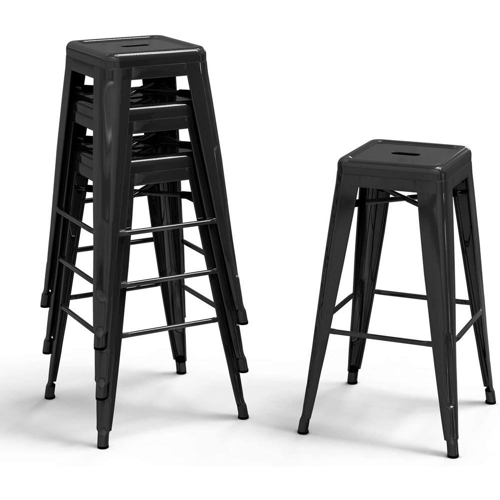 Boyel Living Black Metal Kitchen Dining Room Chairs Stackable High Back