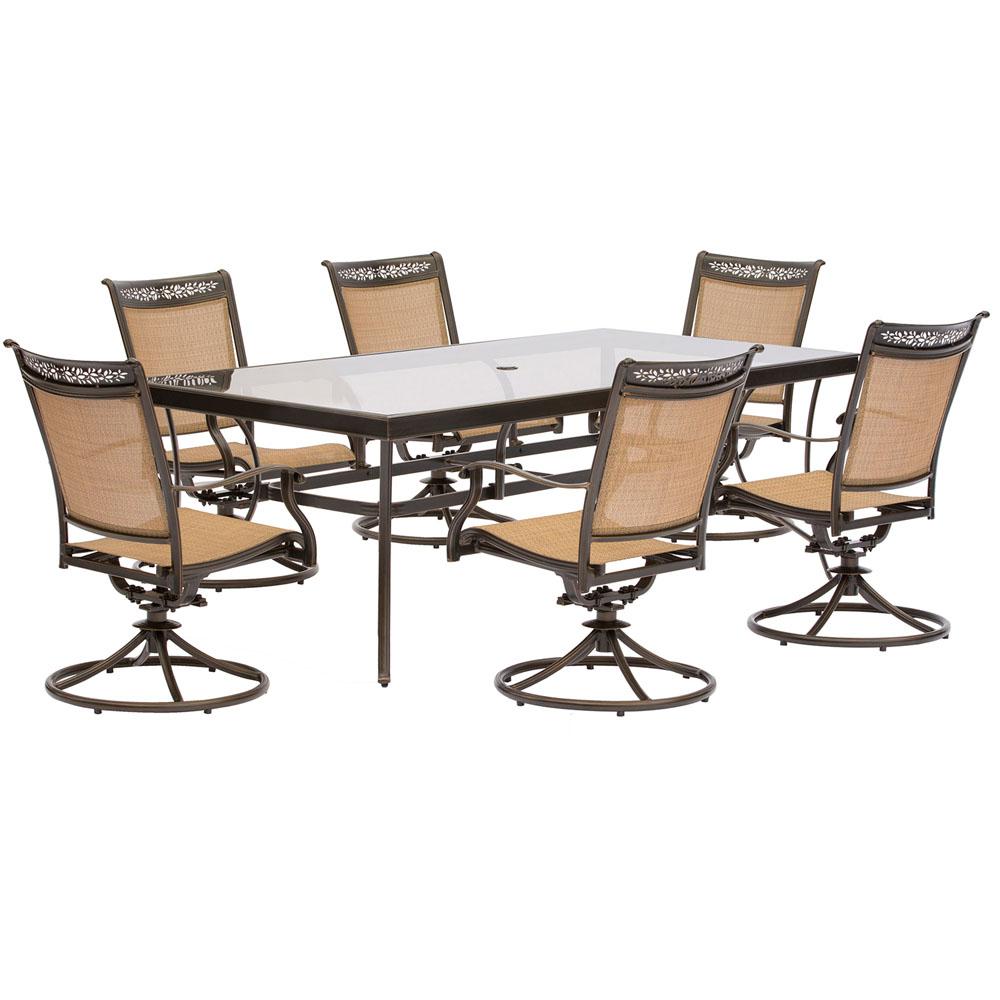 Hanover Fontana 7Piece Aluminum Rectangular Outdoor Dining Set with