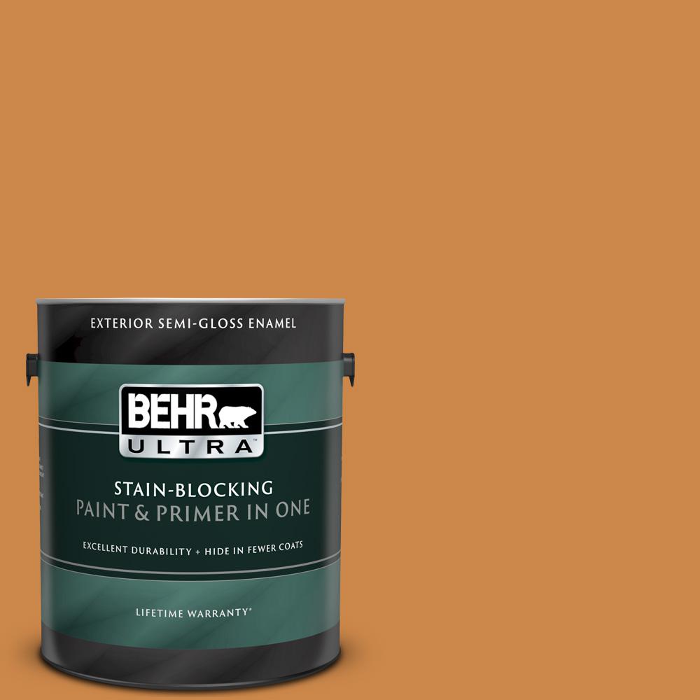 Behr Ultra 1 Gal M240 7 Golden Pumpkin Semi Gloss Enamel Exterior Paint And Primer In One