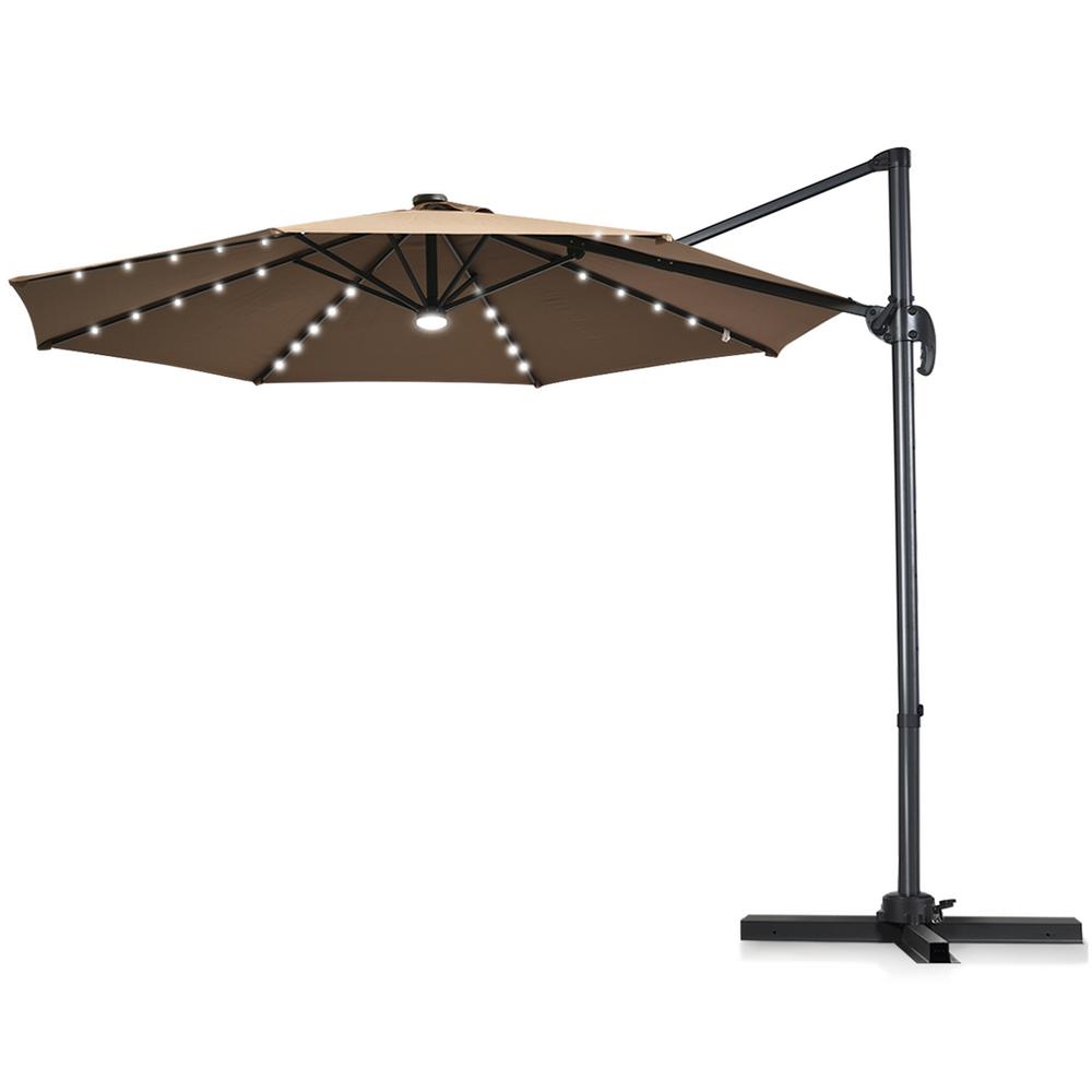 Costway 10 Ft Aluminum Cantilever Solar Led Offset Patio Umbrella In