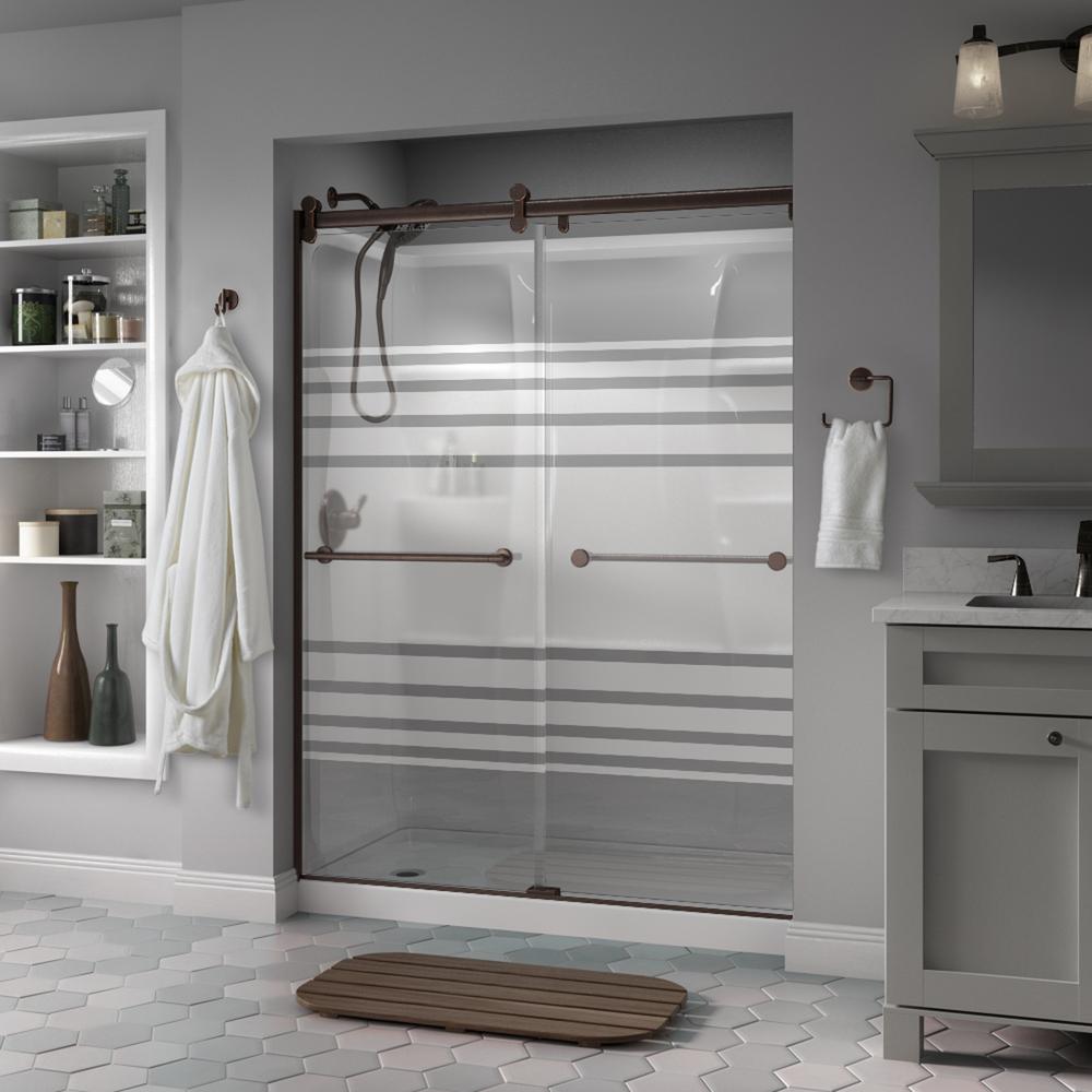 Delta Lyndall 60 x 71 in. Frameless Contemporary Sliding Shower Door in Bronze with Transition Glass was $707.0 now $459.55 (35.0% off)
