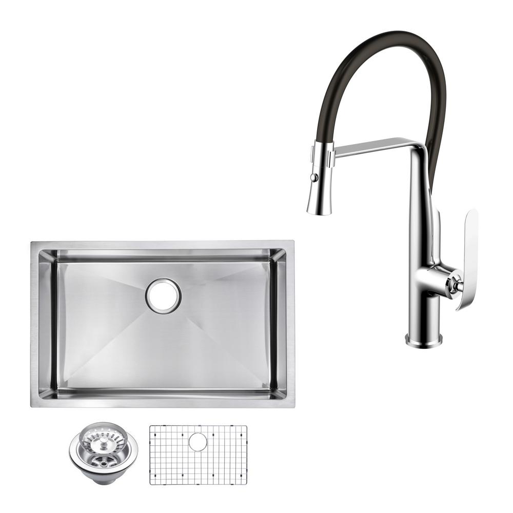 Water Creation All In One Undermount Stainless Steel 32 Single Bowl Kitchen Sink With Faucet Chrome Kit
