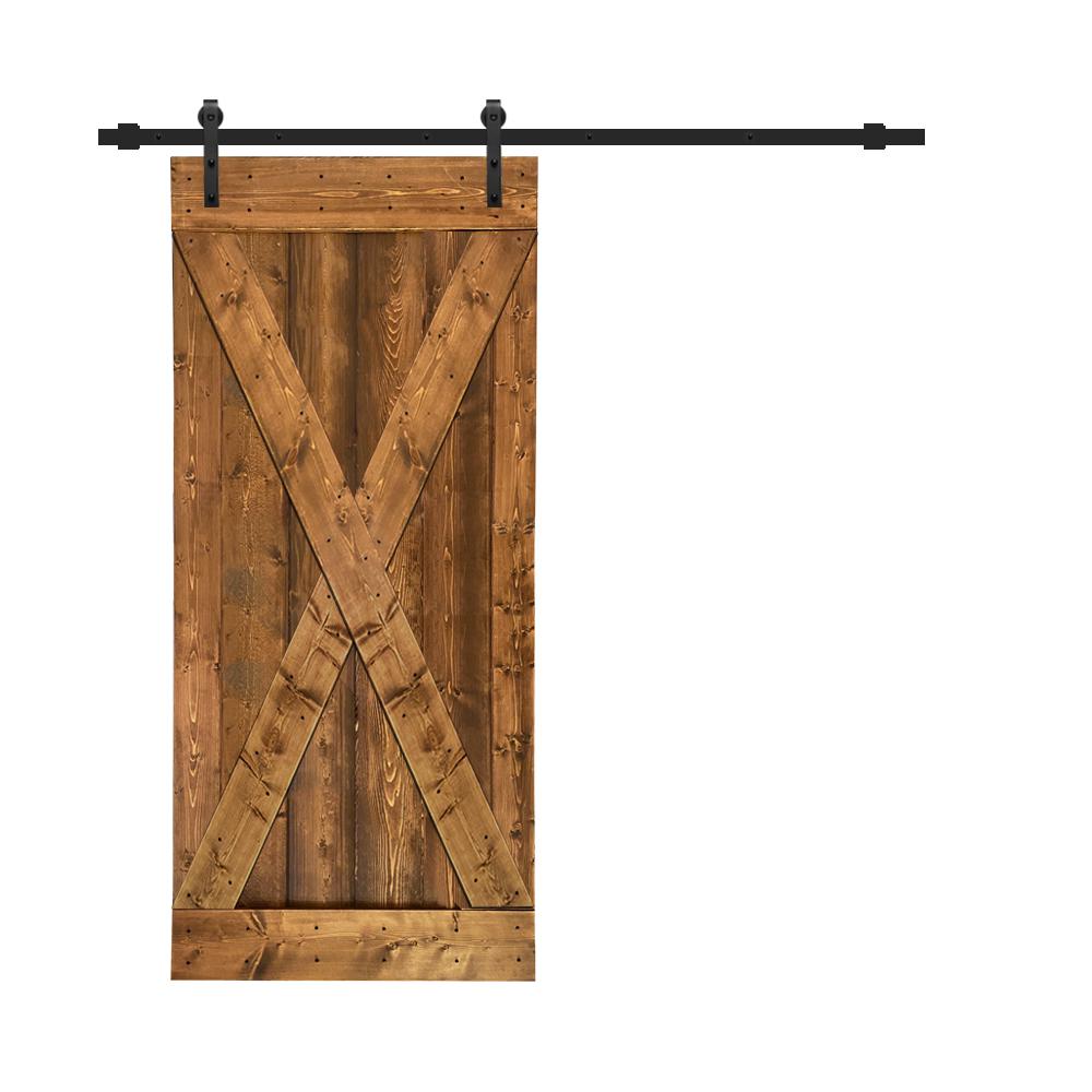 Calhome Distressed X 36 In X 84 In Walnut Stained Solid Knotty Pine Wood Interior Sliding Barn Door With Hardware Kit Swd11 Mk 72 Door Diy X36bt The Home Depot