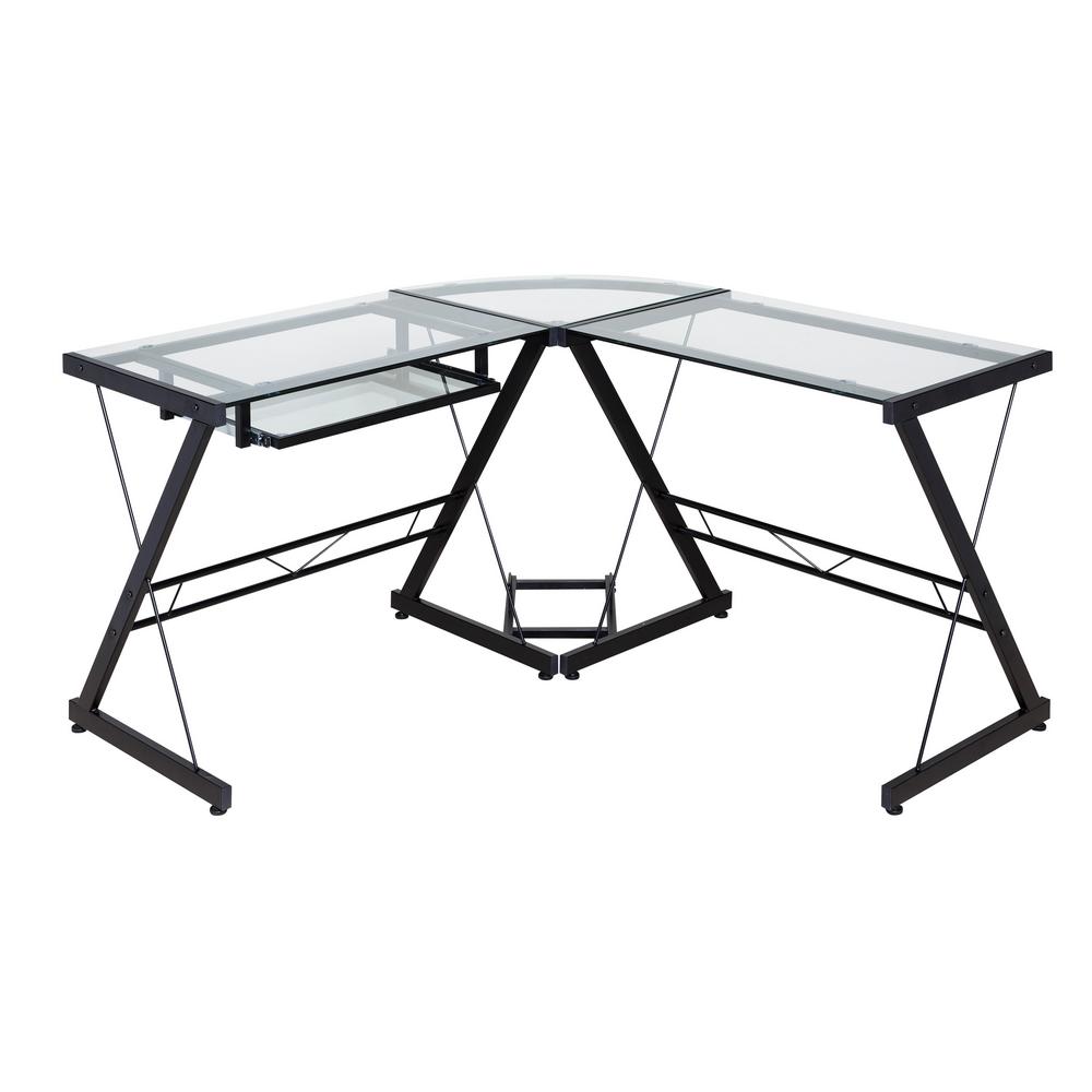 Onespace Ultramodern Glass Black And Clear L Shape Desk 50
