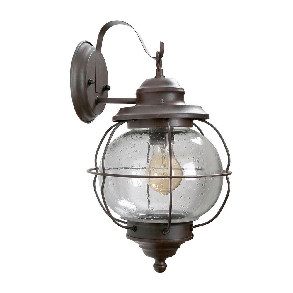 LNC Globe 10 in. 1-Light Rustic Bronze Wall Mount Sconce Coach Light