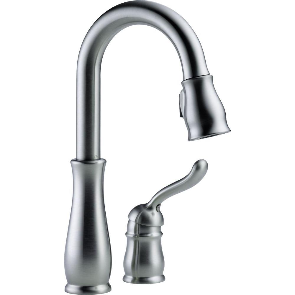 Delta Leland Single Handle Pull Down Sprayer Kitchen Faucet With   Arctic Stainless Delta Pull Down Faucets 9978 Ar Dst 64 1000 