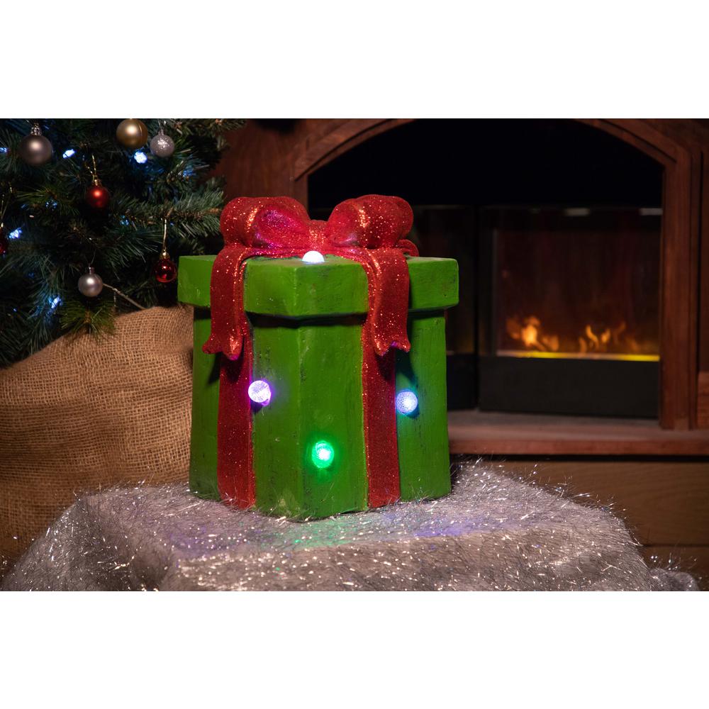 Alpine Corporation Green Giftbox Statue With Color Changing Led