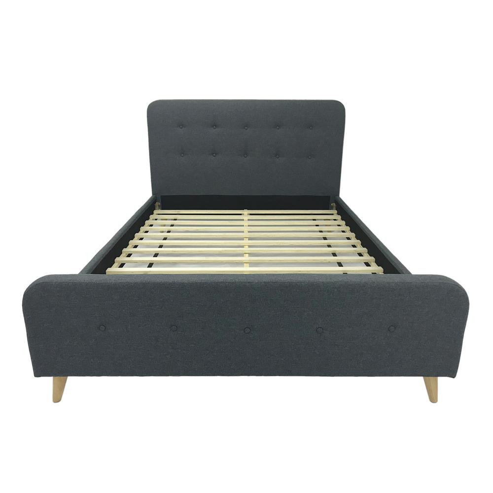 Noble House Priya Mid Century Modern Queen Size Dark Gray Fabric And Priya Mid Century Modern Queen Size Dark Gray Fabric And Wood Bed Frame