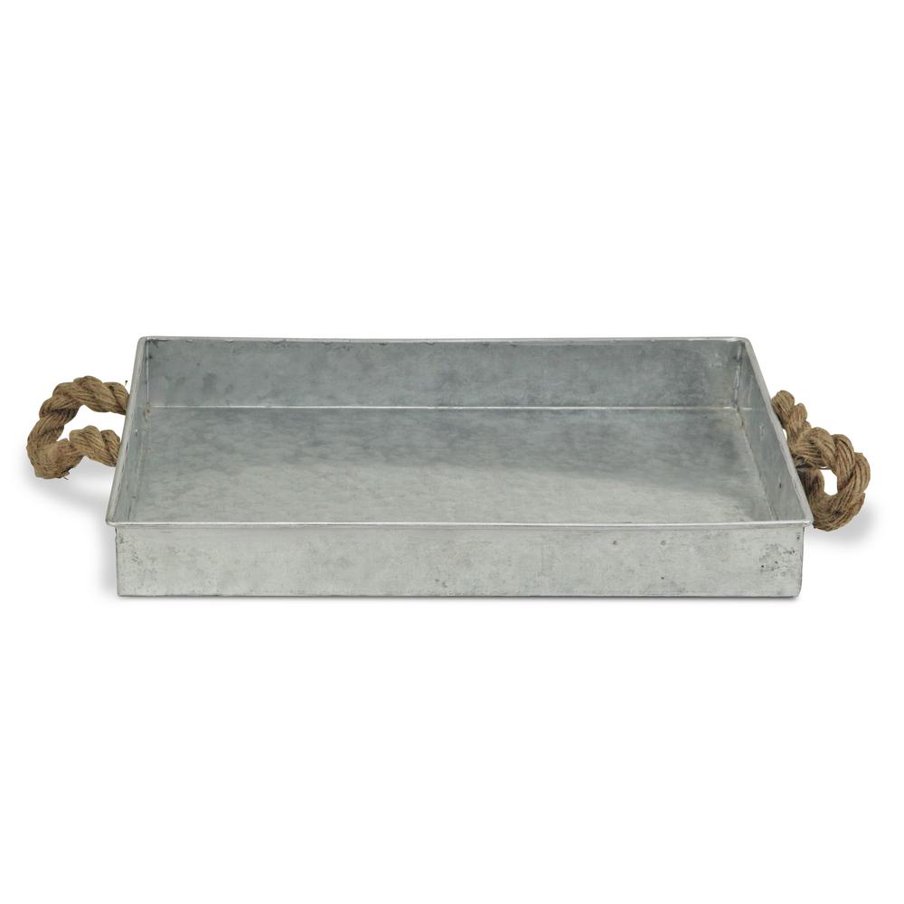 Galvanized Metal Rectangular Tray With Rope Handle Galvanized Metal Rectangular Tray With Rope Handle