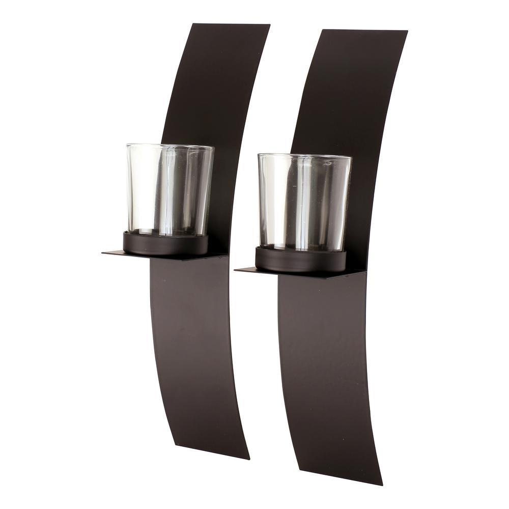 Unbranded 12 in. x 2.5 in. Black Metal Candle Wall Sconces With Glass