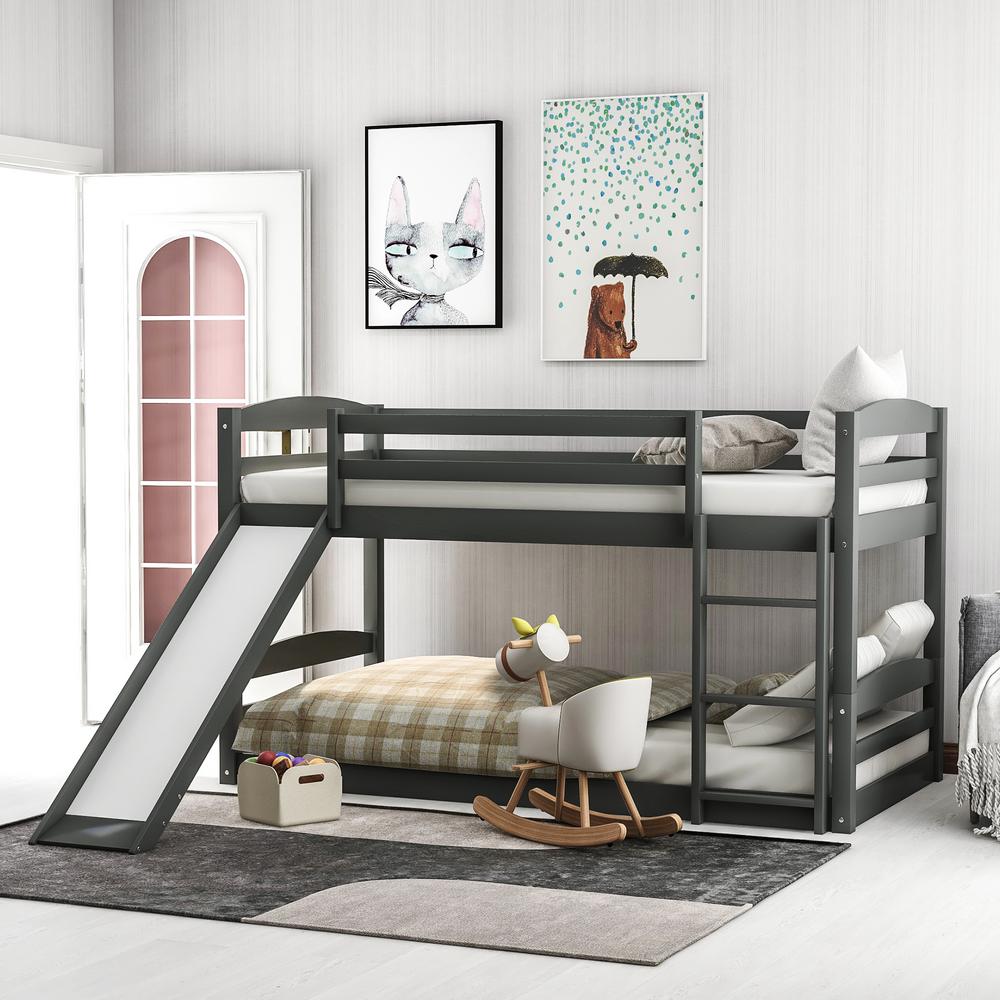 Harper & Bright Designs Gray High Quality Twin Over Twin Bunk Bed ...
