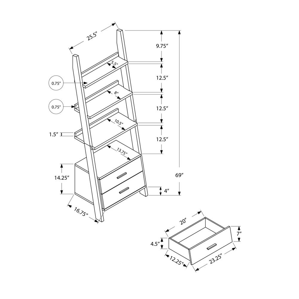 Dark Taupe Ladder Bookcase With Drawers Hd2538 The Home Depot