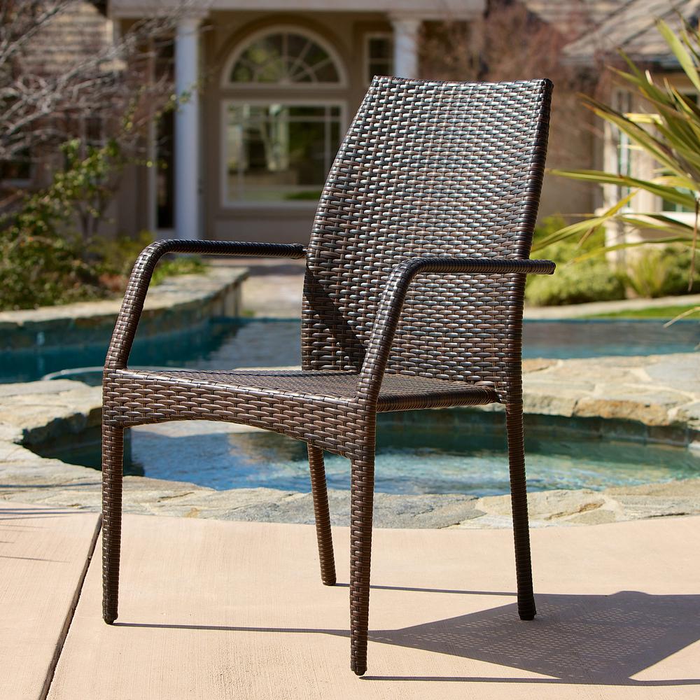Noble House Canoga Multi Brown Wicker Outdoor Dining Chairs (Set of 2
