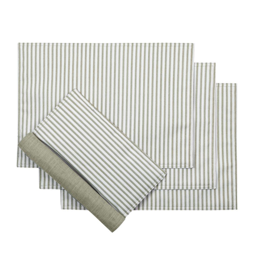 Plaza Stripe 18 in. x 12 in. Sage Polyester/Cotton Placemats ( Set of 4)