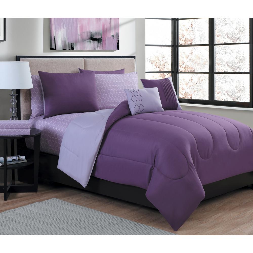 Geneva Home Fashion Lattice 7 Piece Purple Light Purple Twin Bed