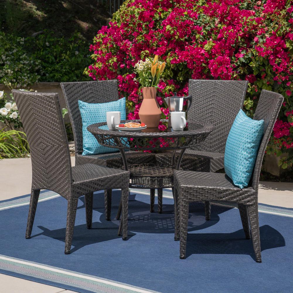 Noble House Josh Gray 5Piece Wicker Outdoor Dining Set42098 The