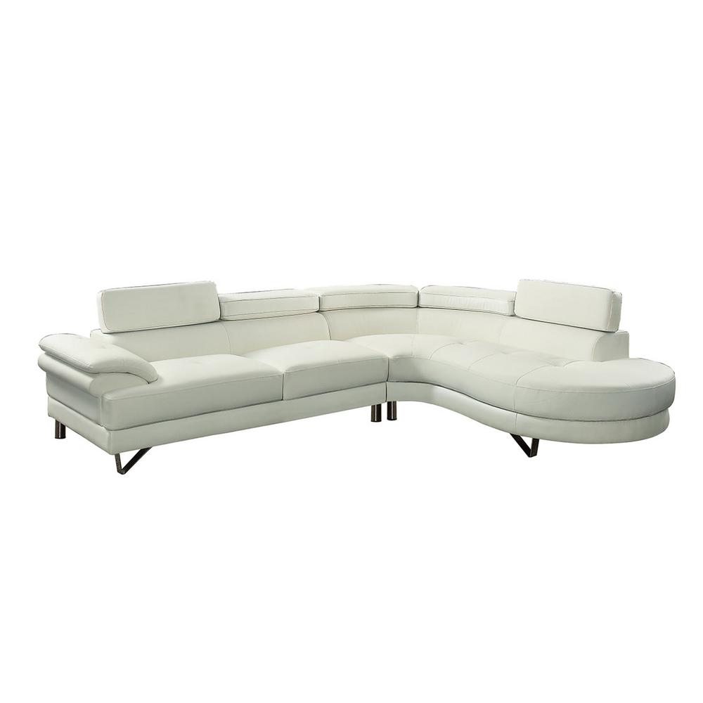 POUNDEX Bobkona 2Piece White Faux Leather LShaped Sectional Sofa with