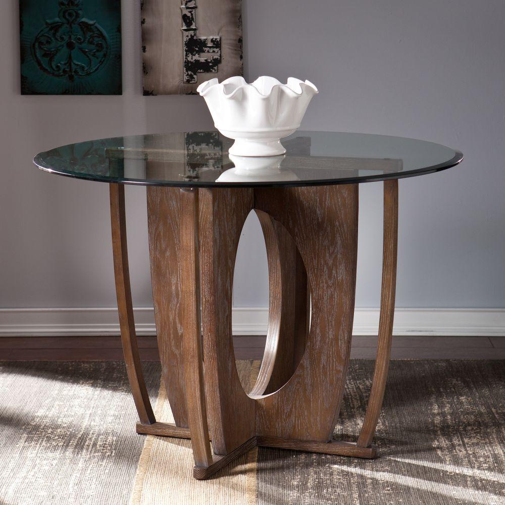 Round Brown Kitchen Dining Tables Room Rufina Glass Top 42 In W Round Dining Table Burnt Oak