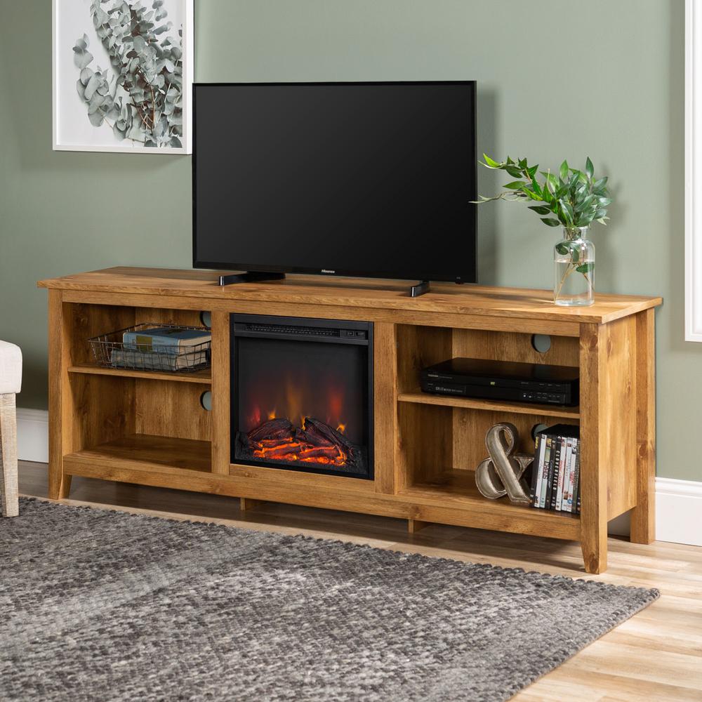 Walker Edison Furniture Company Barnwood Heating Venting Barnwood 70 In Wood Media Tv Stand Console With Fireplace