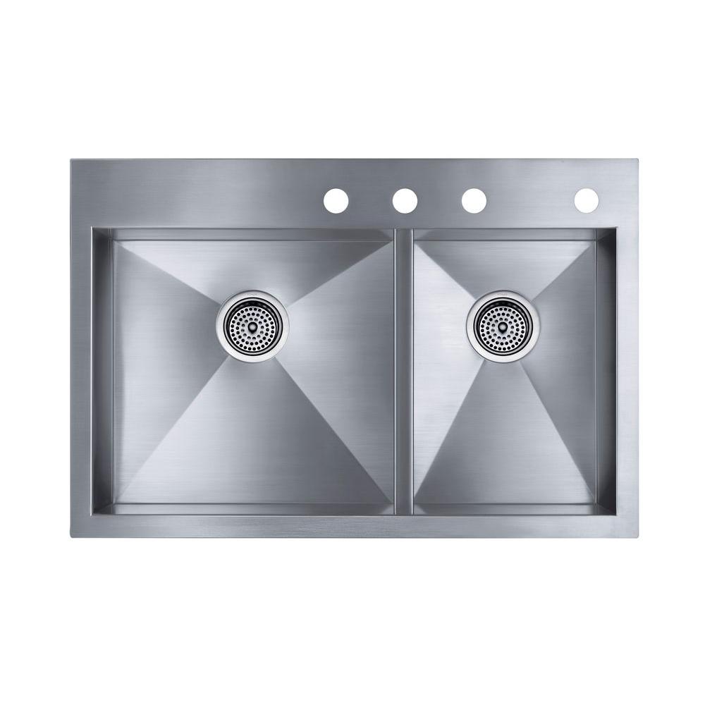 Kohler Vault Drop In Dualmount Stainless Steel 33 In 4 Hole Double