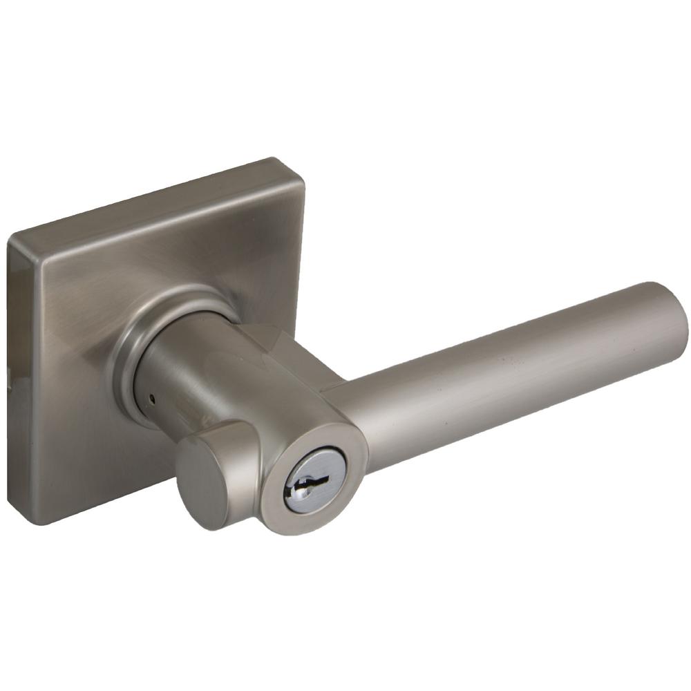 Defiant Woodbridge Satin Nickel Keyed Entry Door Lever With Square Rose Lp2x200a The Home Depot 1324