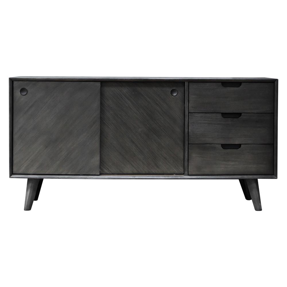 Armen Living Leven Mid Century Tundra Grey Acacia Buffet Cabinet