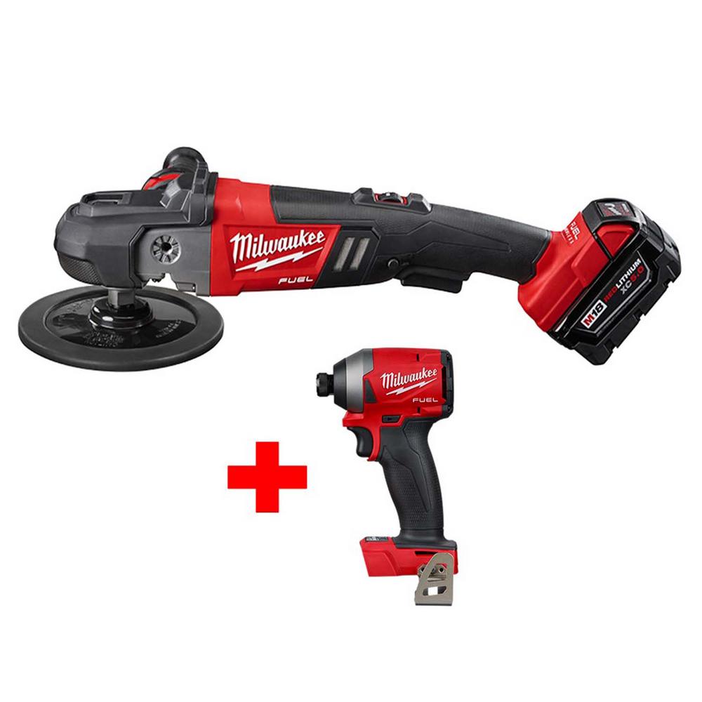 M18 FUEL 18-Volt Brushless Cordless 7 in. Variable Speed Polisher Kit ...