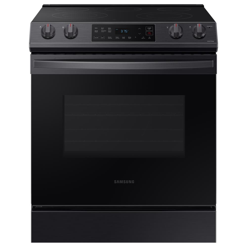 Samsung 30 in. 6.3 cu. ft. Slide-In Electric Range with Self-Cleaning Oven in Black Stainless Steel